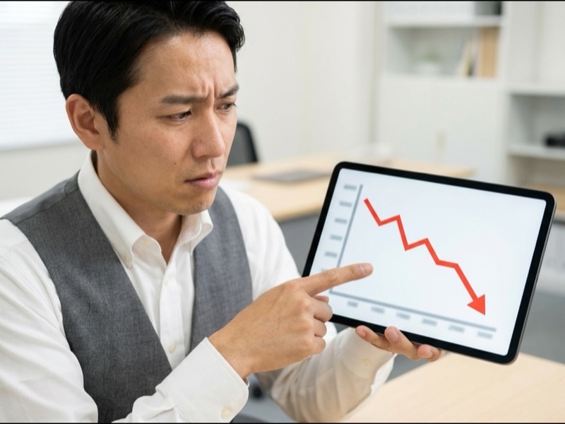 売上が下降している店舗の業績グラフ