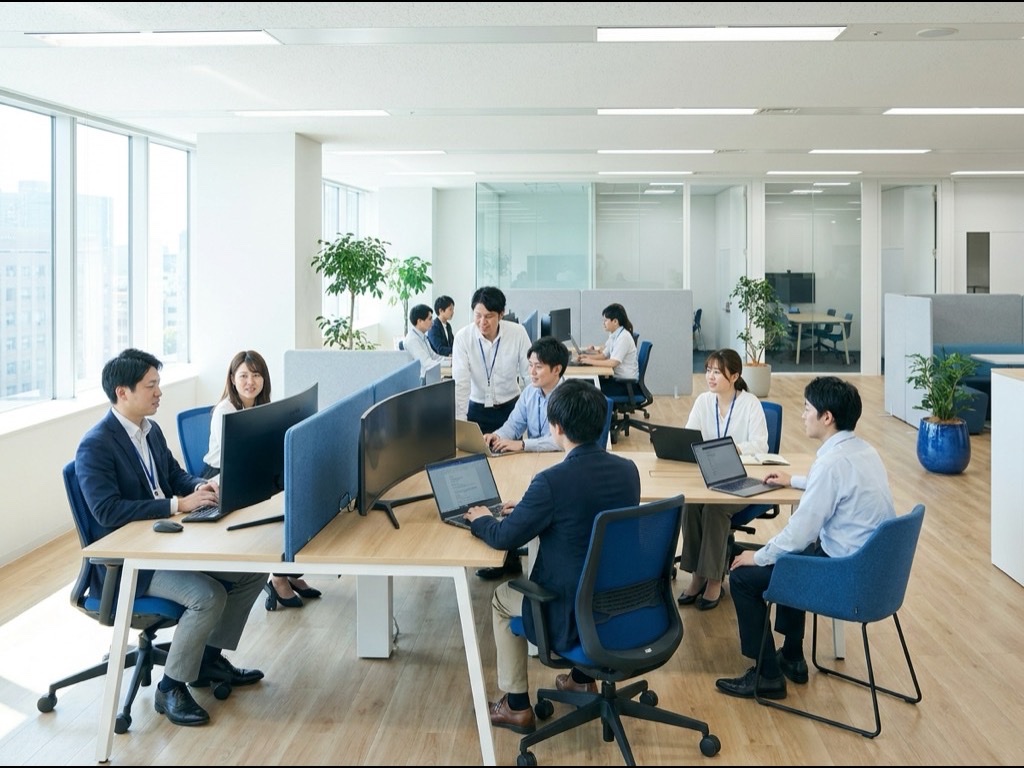 提供企業のオフィスで働くチームの様子