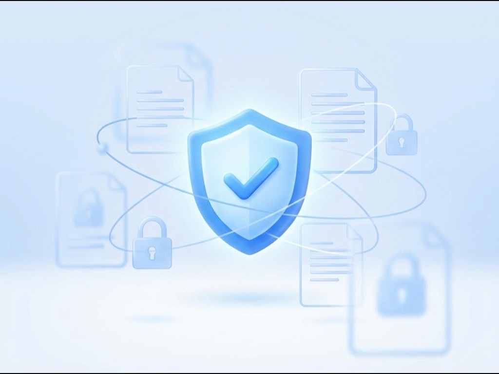 ISO 27001 を象徴するシールドと証書のイメージ